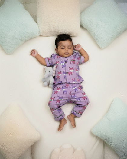 🌙 MIAAME BULOO – Lavender Deer Print Baby Nightwear Set