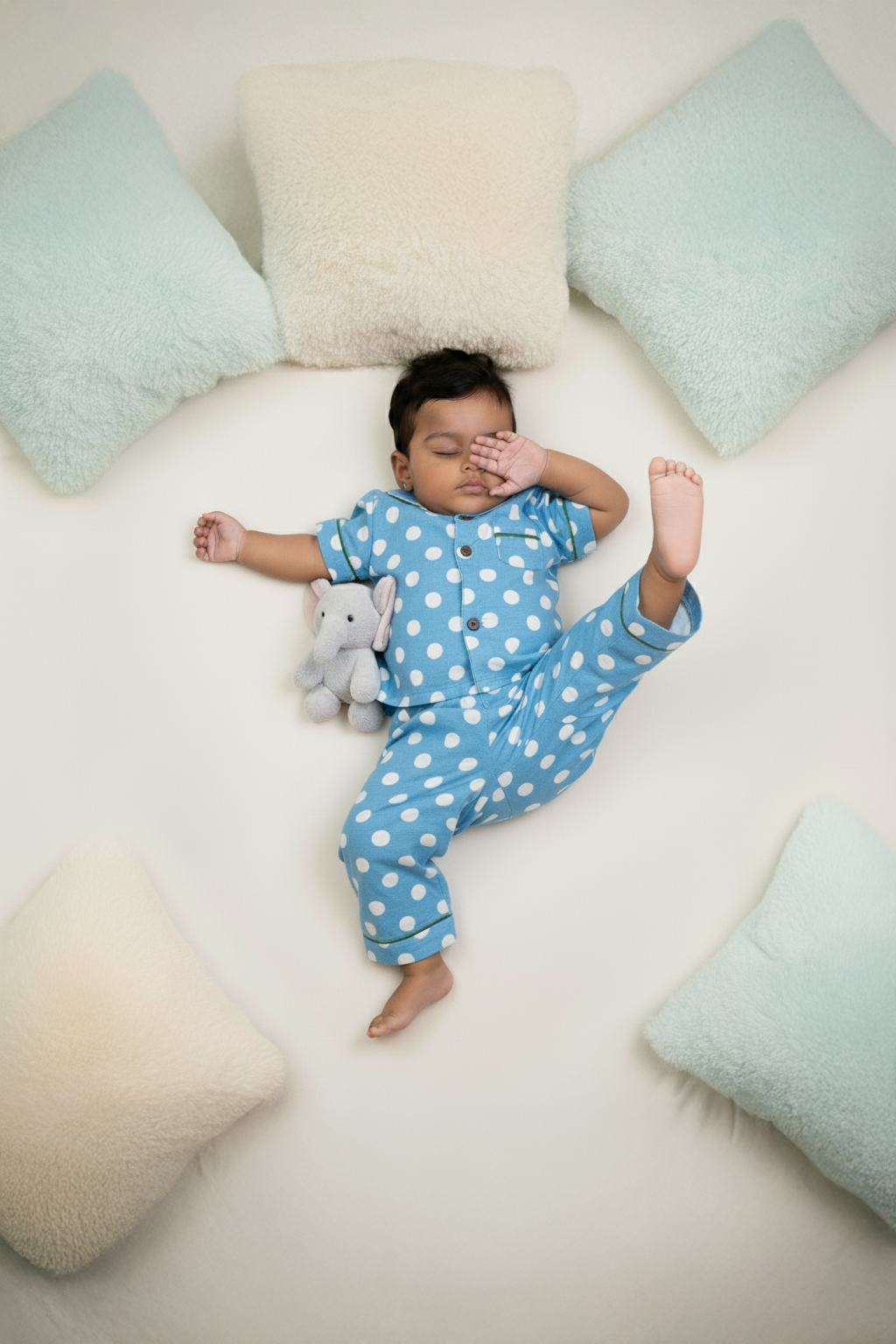 ☁️ MIAAME BULOO – Sky Blue Polka Baby Pajama Set - Image 2