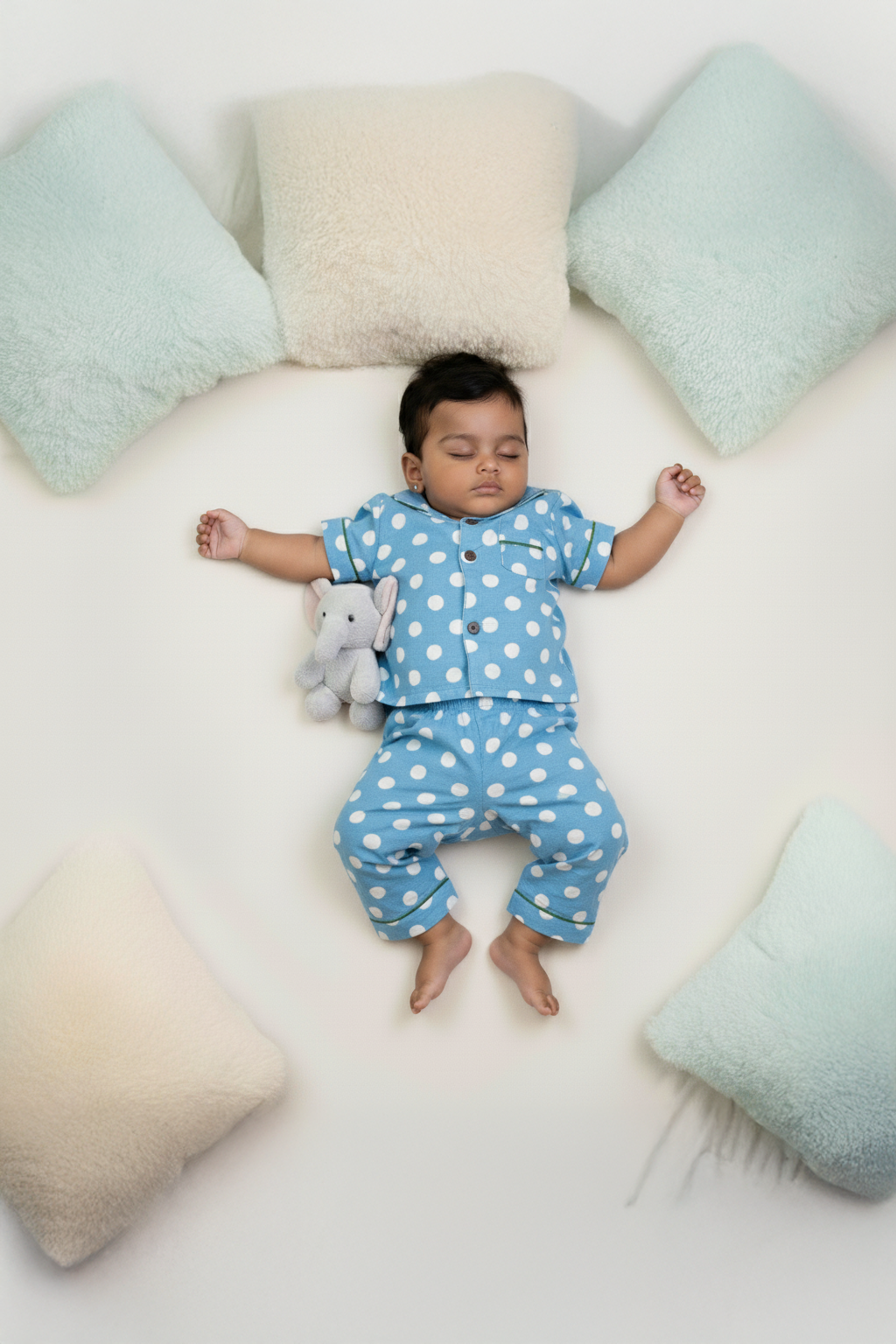 ☁️ MIAAME BULOO – Sky Blue Polka Baby Pajama Set