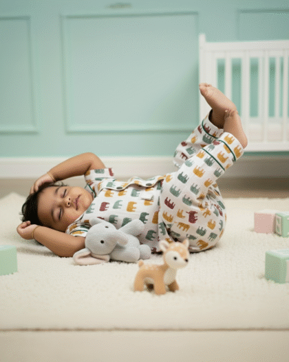 🐘 MIAAME BULOO – Beige Elephant Print Baby Pajama Set