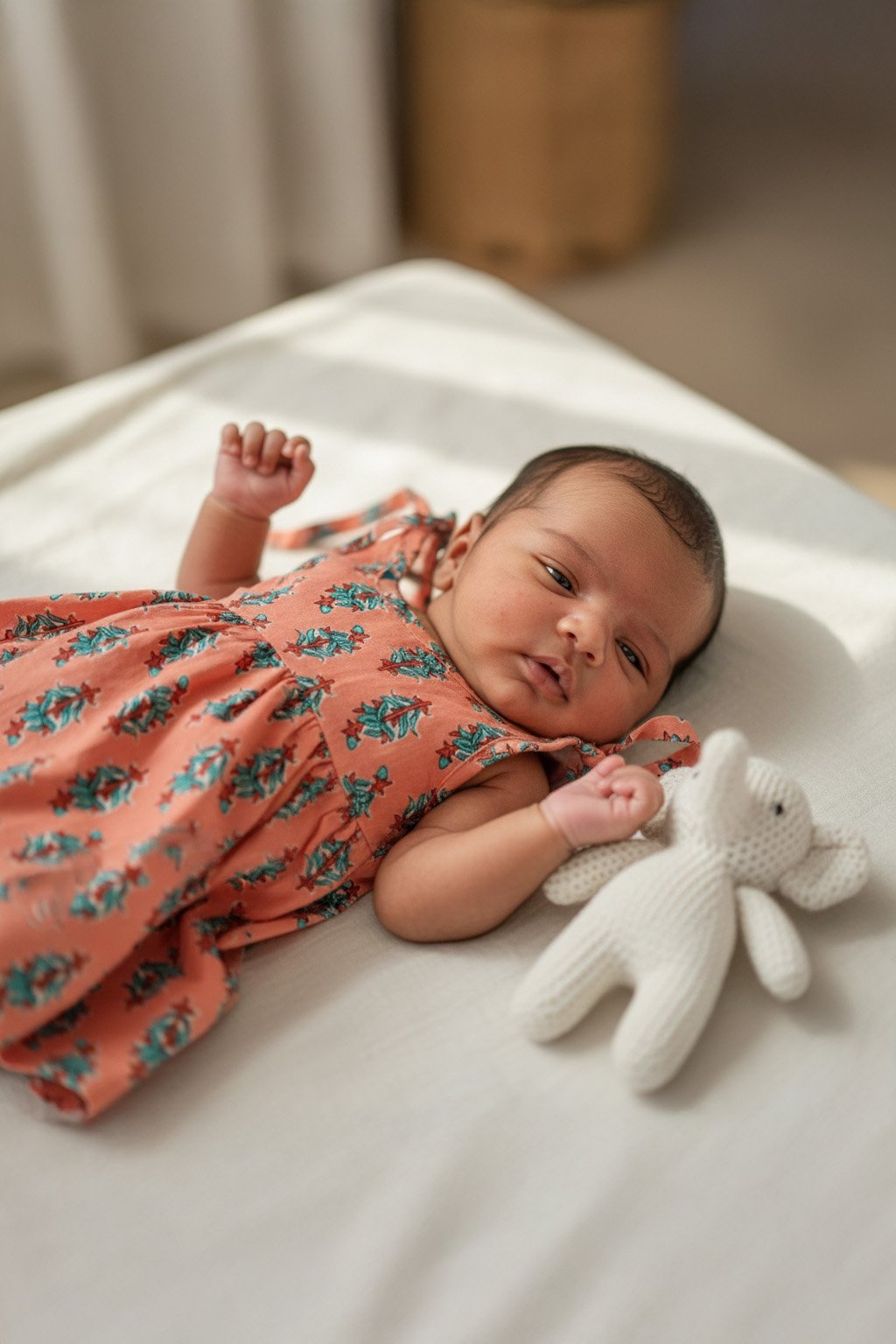 🍑 MIAAME BULOO – Peach Blossom Newborn Cotton Frock - Image 2