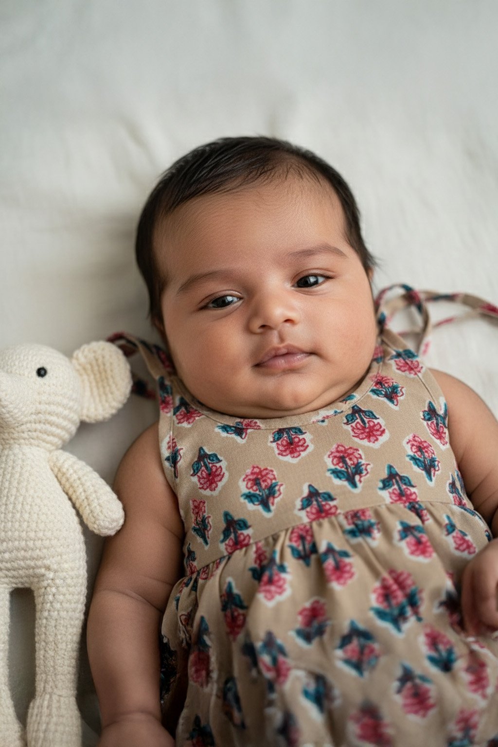 🌼 MIAAME BULOO – Beige Blossom Newborn Cotton Frock - Image 3