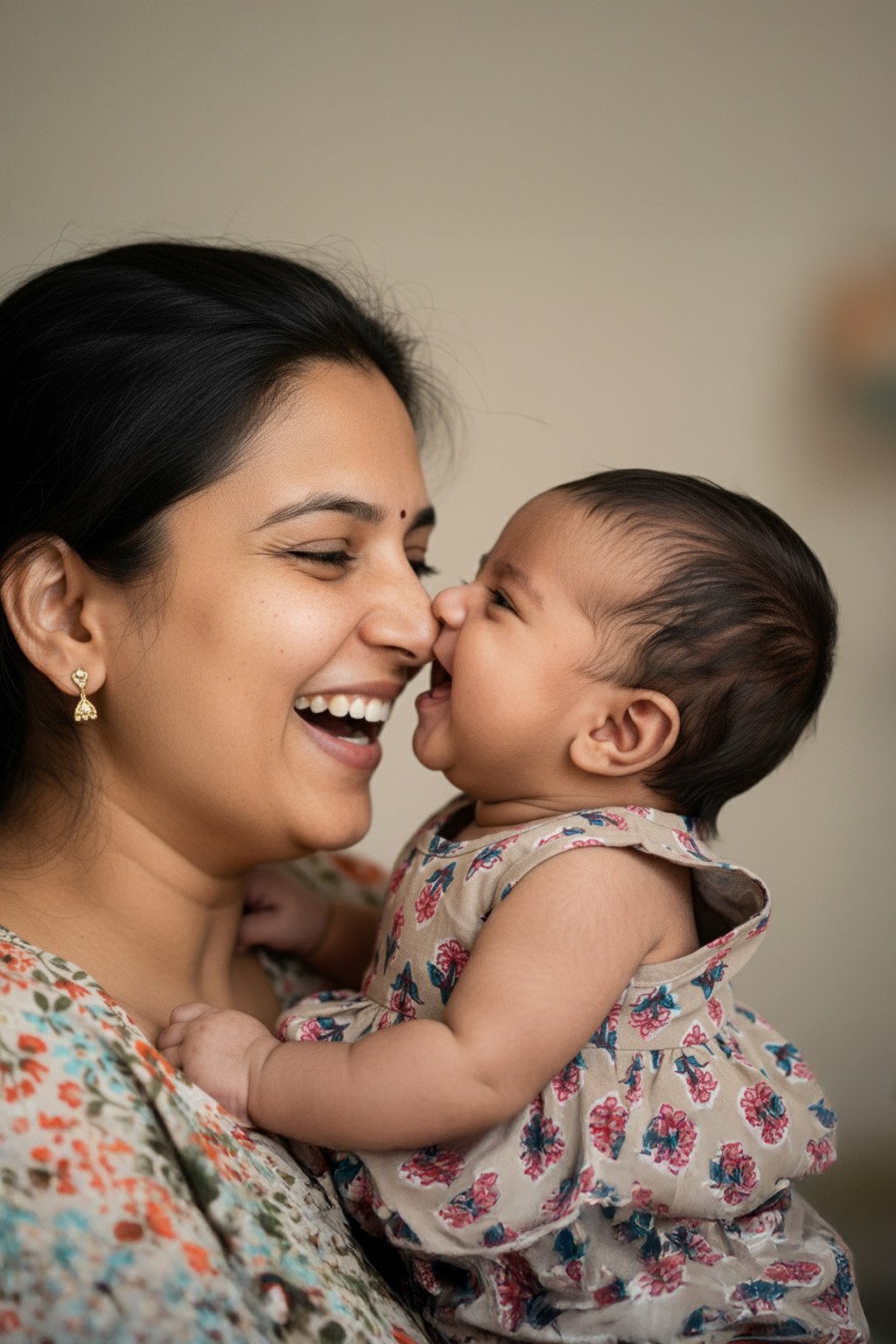 🌼 MIAAME BULOO – Beige Blossom Newborn Cotton Frock - Image 2