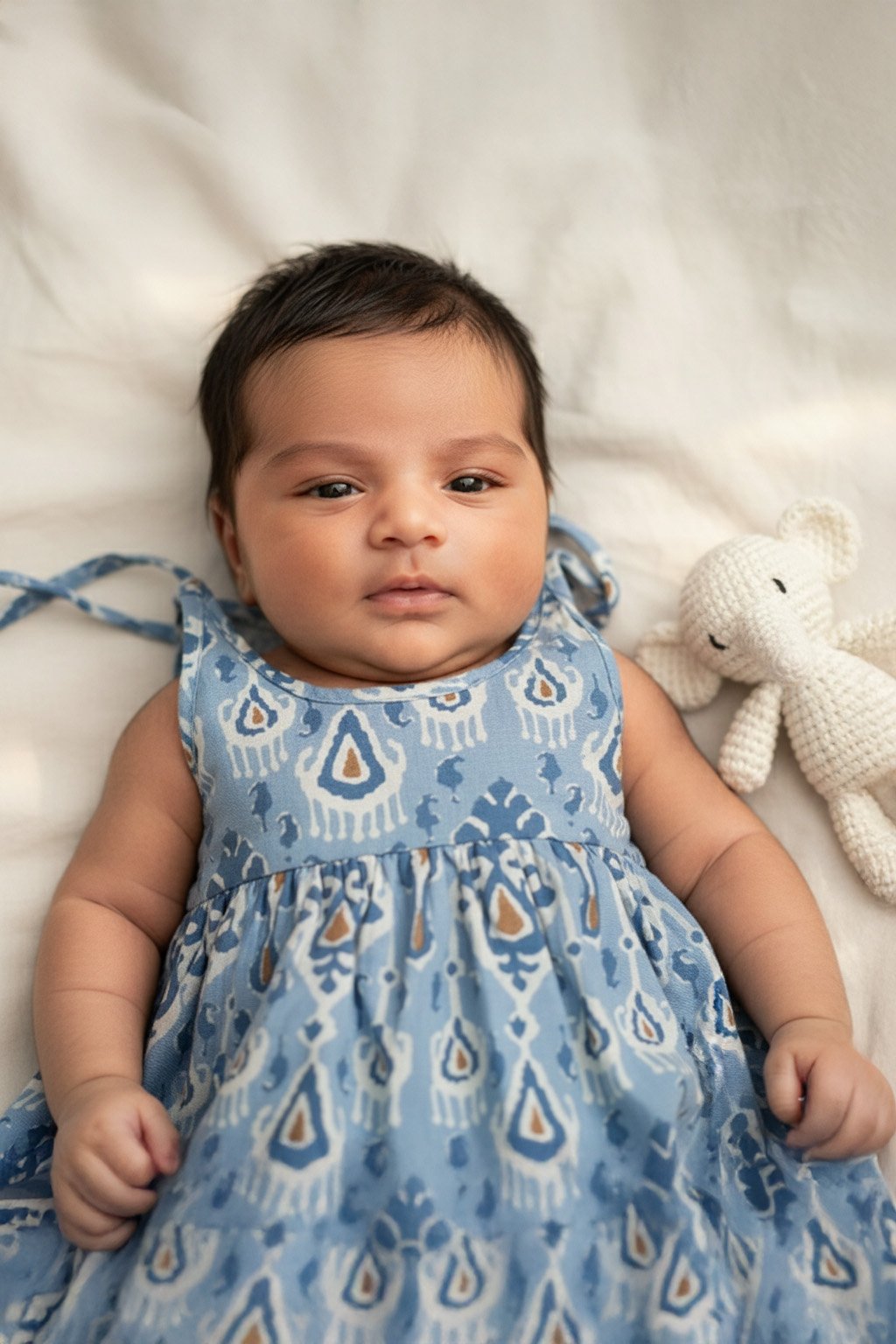 💙 MIAAME BULOO – Indigo Ikat Newborn Cotton Frock - Image 2