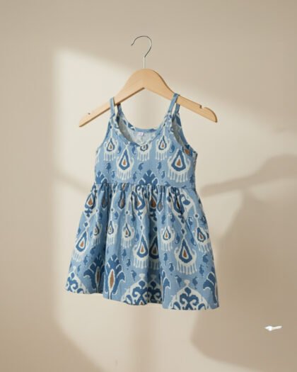 💙 MIAAME BULOO – Indigo Ikat Newborn Cotton Frock