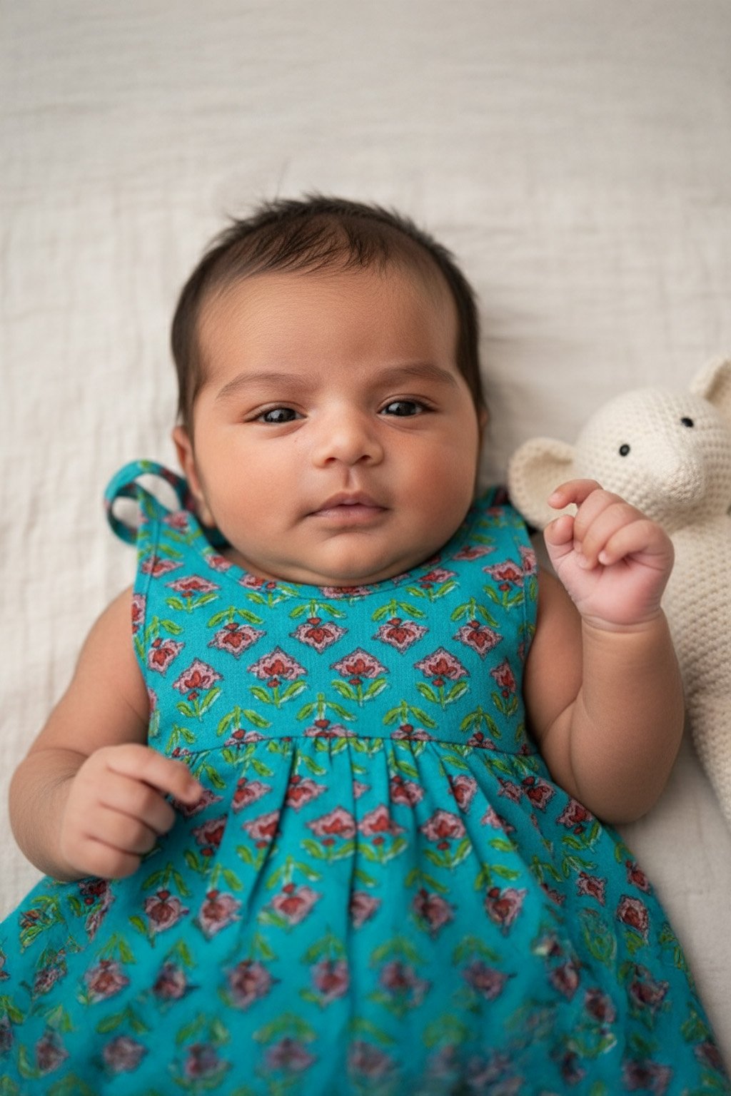 💎 MIAAME BULOO – Turquoise Blossom Newborn Cotton Frock - Image 2