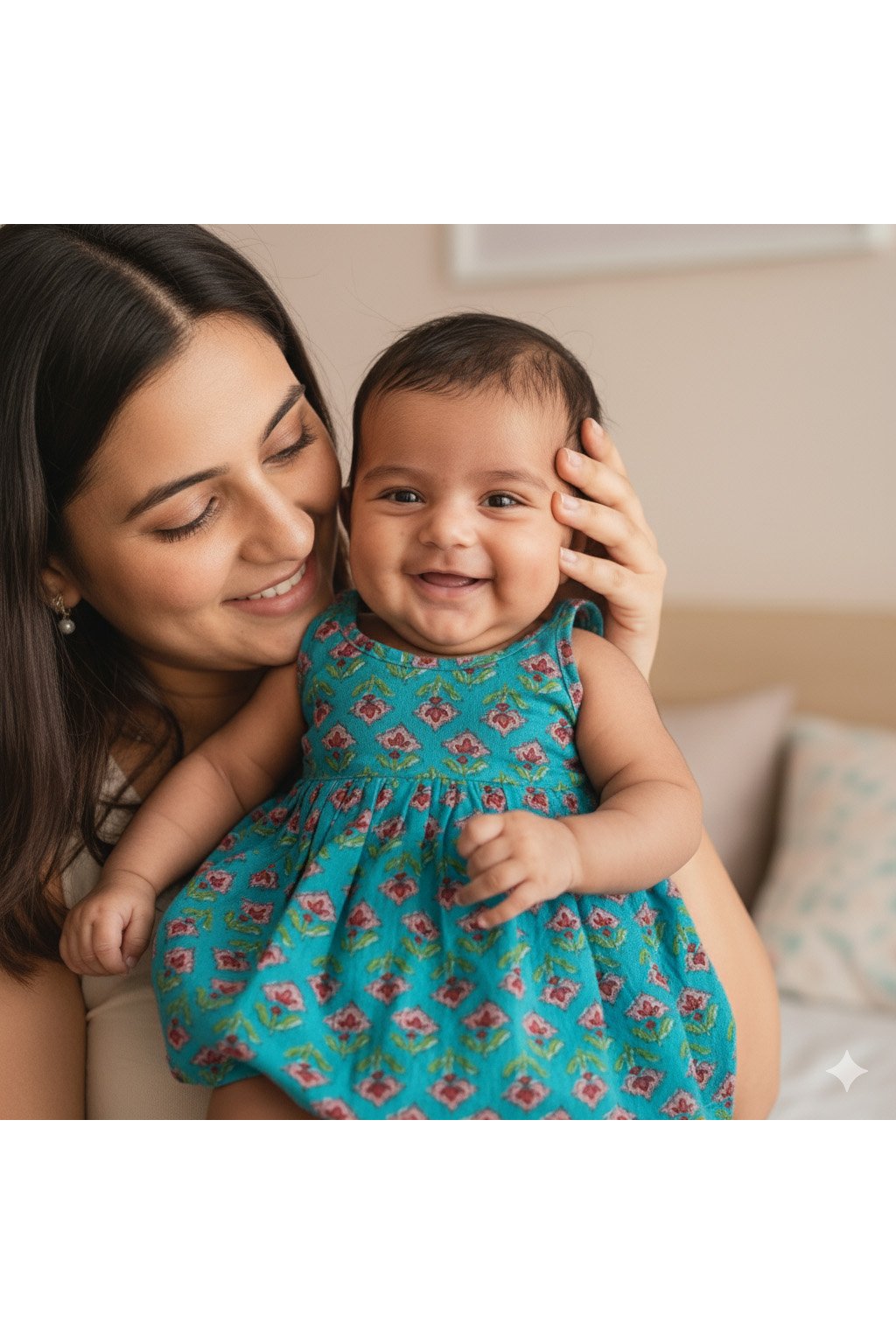 💎 MIAAME BULOO – Turquoise Blossom Newborn Cotton Frock - Image 3