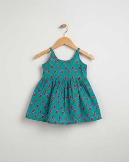 💎 MIAAME BULOO – Turquoise Blossom Newborn Cotton Frock