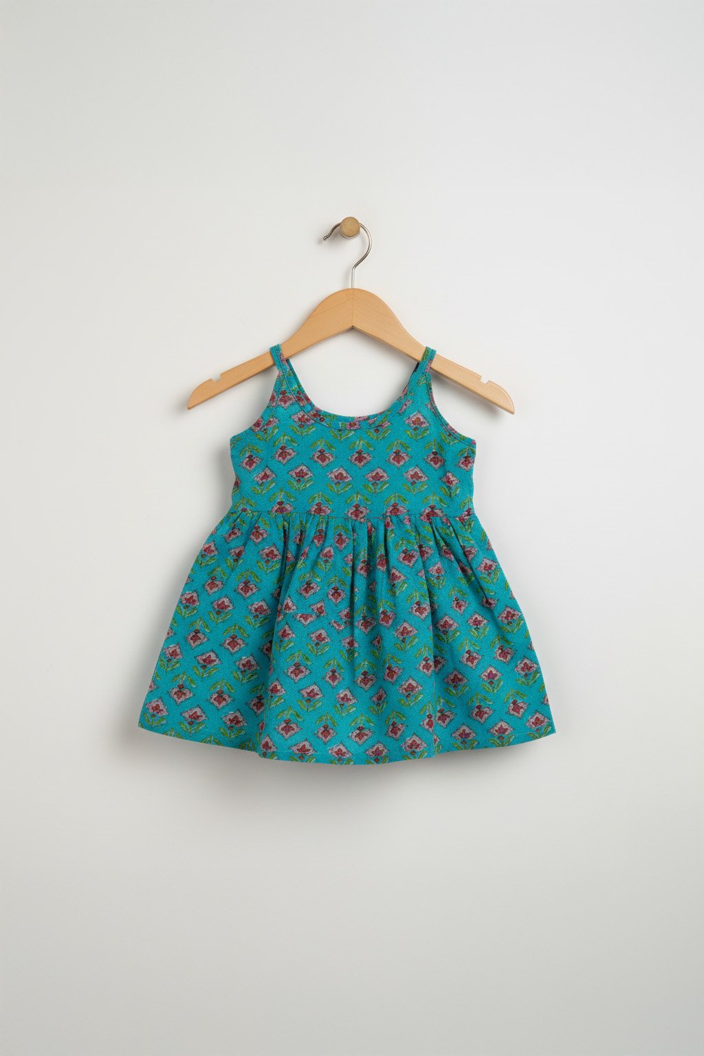 💎 MIAAME BULOO – Turquoise Blossom Newborn Cotton Frock