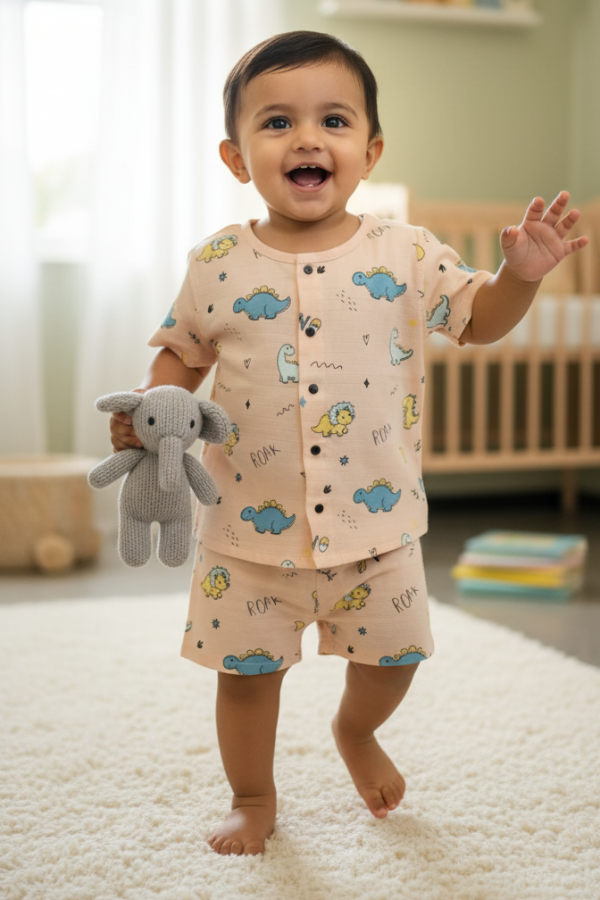 🦕 MIAAME BUBBLELU – Peach Dino Explorer Co-ord Set