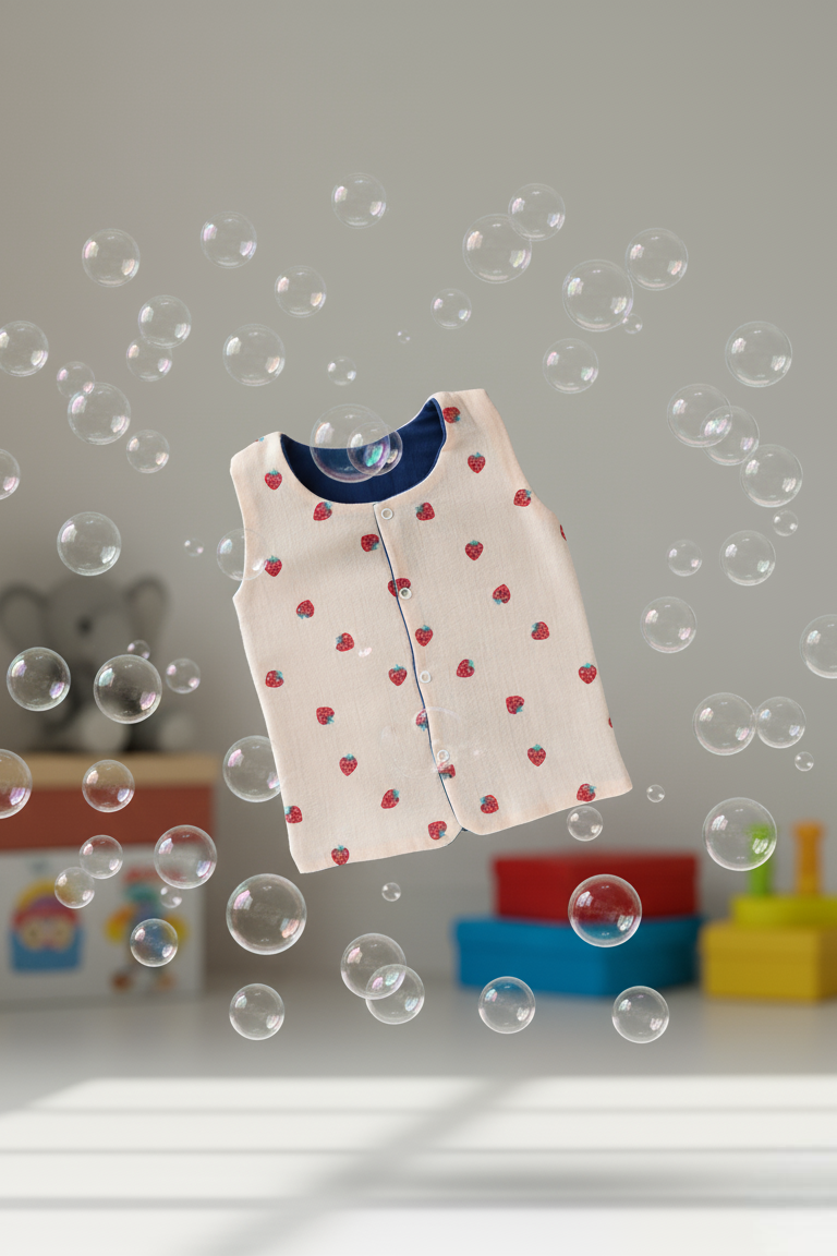 🍓 MIAAME BUBBLELU – Strawberry Snuggles Newborn Round-Neck Cotton Jabla - Image 2