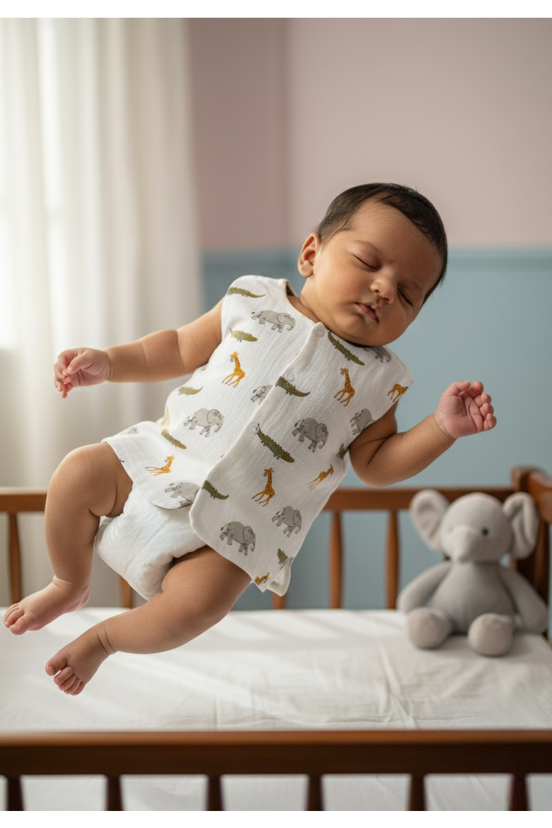 🐘 MIAAME BUBBLELU – Safari Snuggle Newborn Round-Neck Cotton Jabla