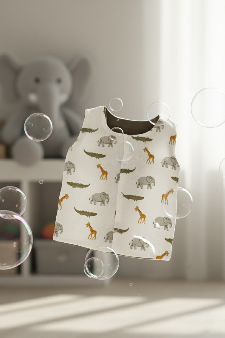 🐘 MIAAME BUBBLELU – Safari Snuggle Newborn Round-Neck Cotton Jabla - Image 2
