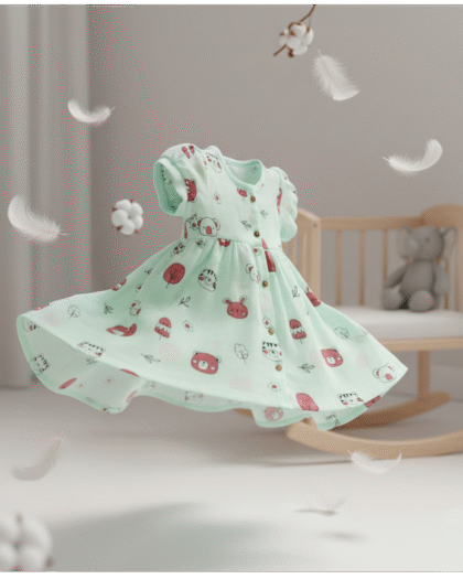 🐻 MIAAME BUBBLELU – Forest Friends Puff-Sleeve Baby Frock