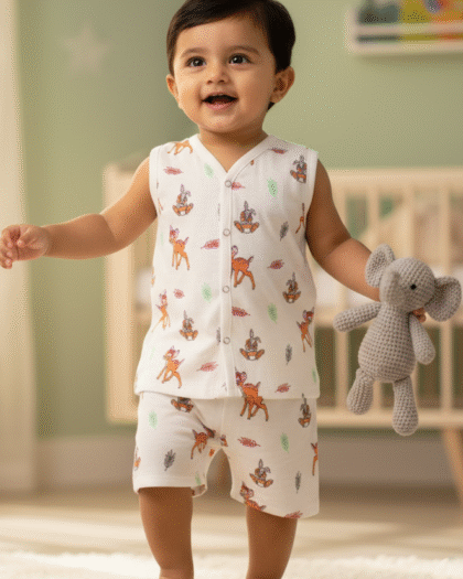 🦌 MIAAME BUBBLELU – Cream Forest Deer Co-ord Set