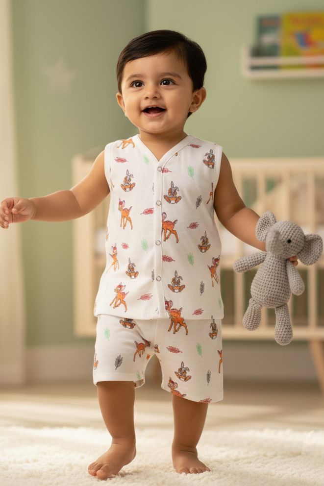 🦌 MIAAME BUBBLELU – Cream Forest Deer Co-ord Set