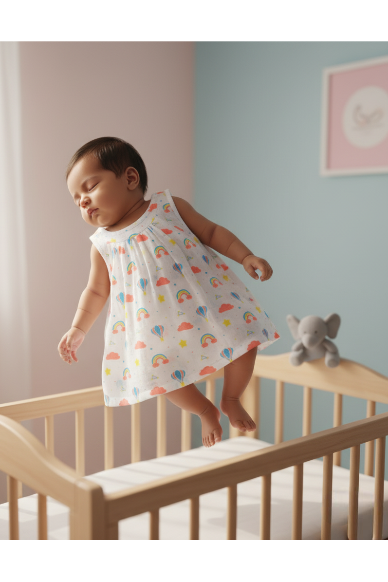 🌈 MIAAME BUBBLELU – Rainbow Skies Baby Sleeveless Frock