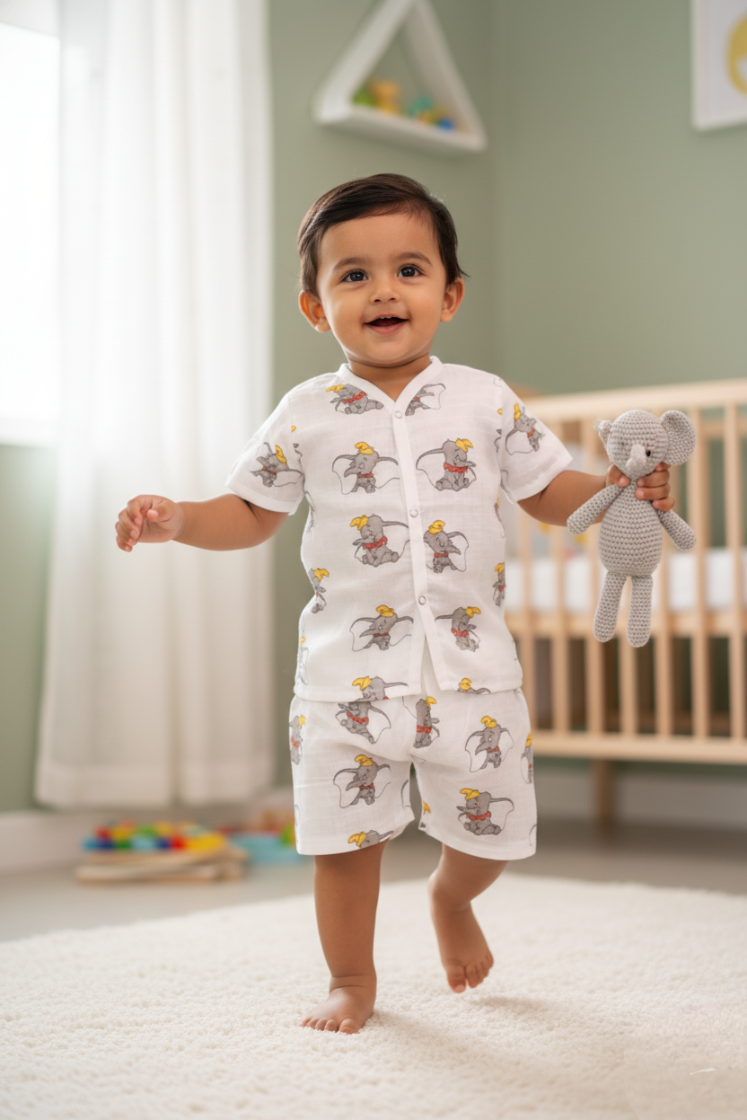 🐘 MIAAME BUBBLELU – White Flying Elephant Co-ord Set