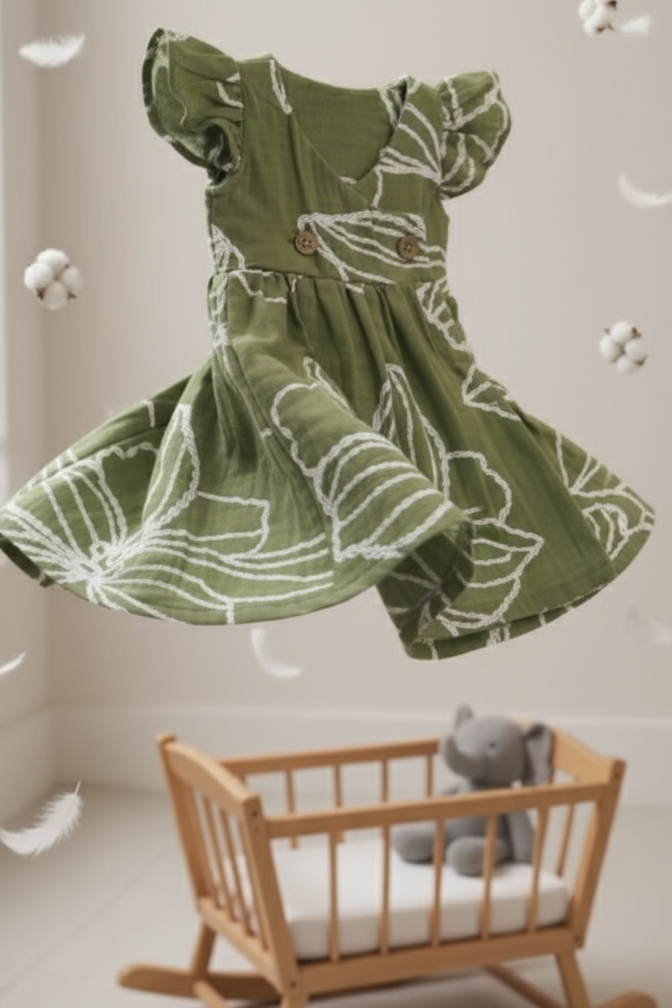 🌿 MIAAME BUBBLELU – Olive Leaf Wrap Frock - Image 2