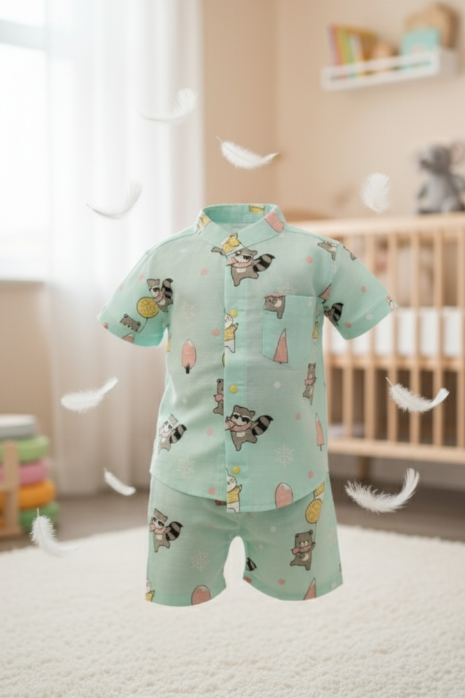 🐾 MIAAME BUBBLELU – Mint Raccoon Explorer Co-ord Set - Image 2