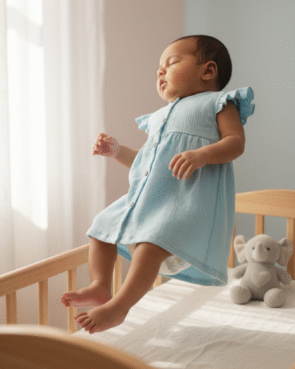 💙 MIAAME BUBBLELU – Sky Soft Ribbed Blue Baby Comfort Frock