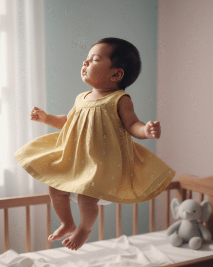 🌟 MIAAME BUBBLELU – Mustard Leafy Breeze Baby Frock