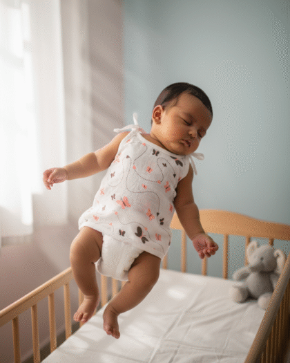 🦋 MIAAME BUBBLELU – Peach Flutter Path Newborn Cotton Jabla