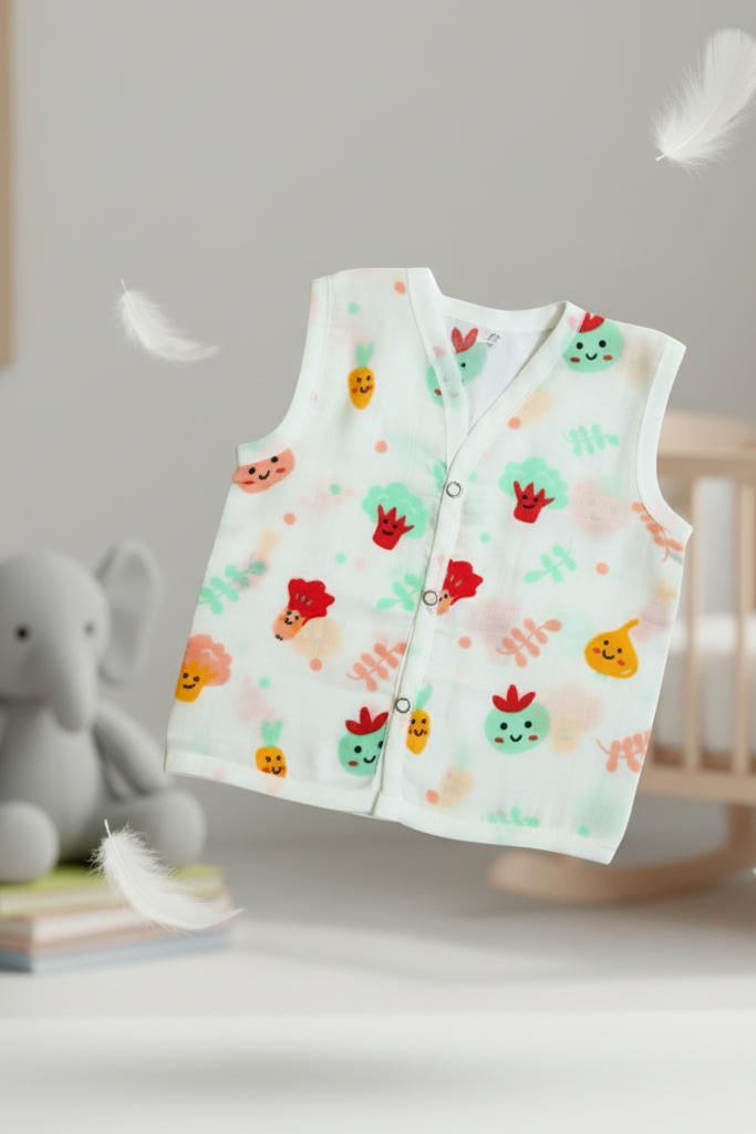 🥕 MIAAME BUBBLELU – Veggie Smiles Newborn V-Neck Cotton Jabla - Image 2