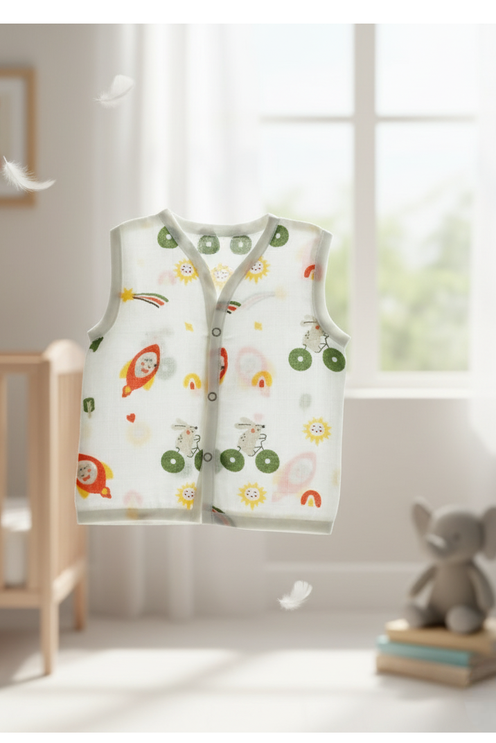 🌈 MIAAME BUBBLELU – Rainbow Rocket Newborn V-Neck Cotton Jabla - Image 2