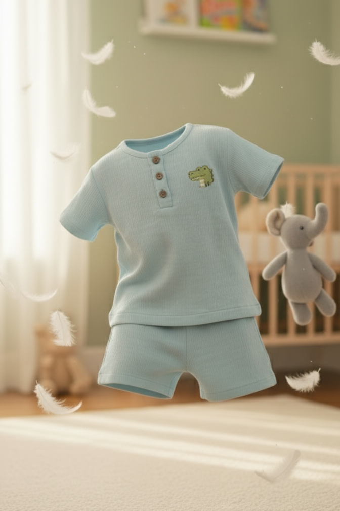 💙MIAAME BUBBLELU – Blue crocodile Ribbed Comfort Co-ord Set - Image 2