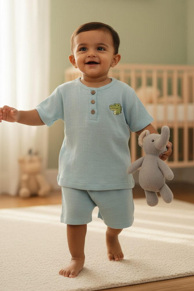 💙MIAAME BUBBLELU – Blue crocodile Ribbed Comfort Co-ord Set